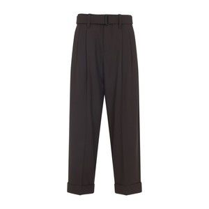 Brunello Cucinelli Brown Virgin Wool Cropped Pants With Tonal Belt - NWT